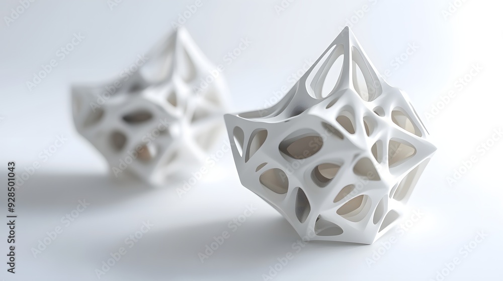 Poster 11. floating, interconnected tetrahedrons creating an intricate geometric arrangement on a pristine 