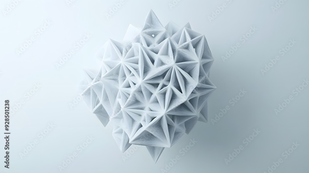 Poster 11. floating, interconnected tetrahedrons creating an intricate geometric arrangement on a pristine 