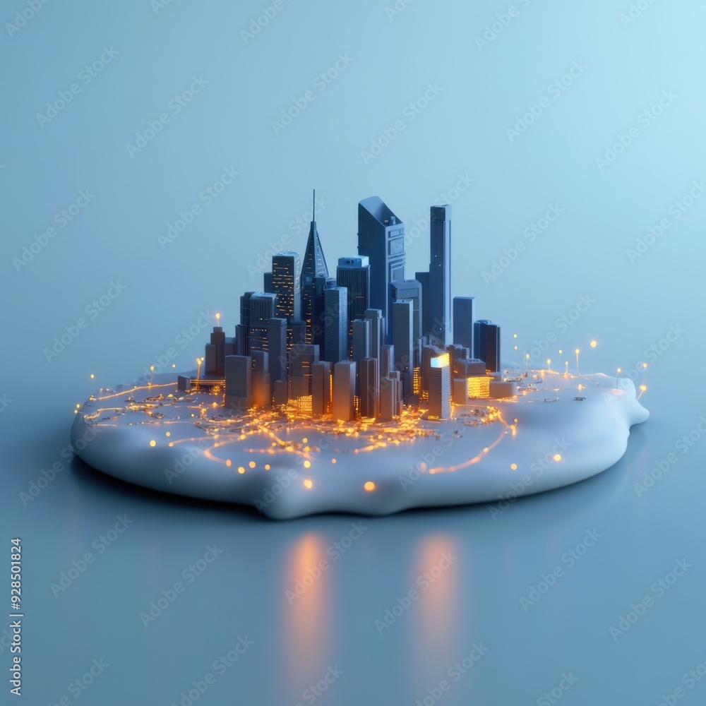 Poster futuristic ai-driven smart city concept with connected infrastructure and urban innovation in 3d ill