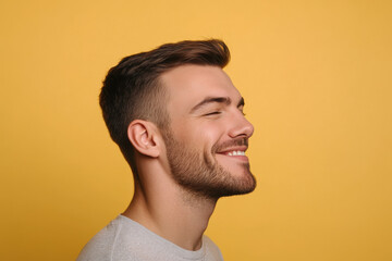 Obraz premium A close up of a man's face with his eyes closed