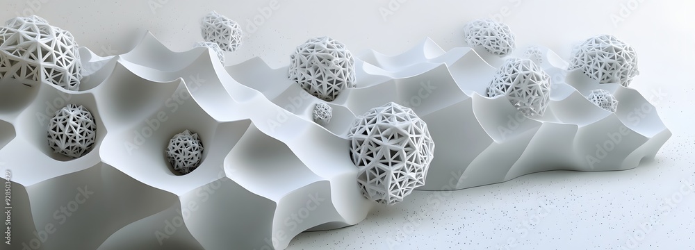 Poster 50. futuristic 3d wall art with a network of floating geometric shapes and intricate arrangements on
