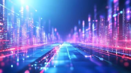 Futuristic Cityscape with Neon Lights and Abstract Glow