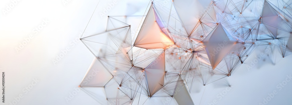Poster 52. floating geometric prisms and interconnected shapes forming a sophisticated pattern against a pr