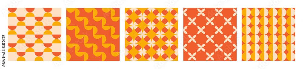 Aufkleber trendy retro set geometric seamless patterns with colorful semicircles and circles. modern abstract 