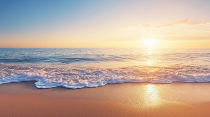 Obraz premium Golden Sunset on Sandy Beach.