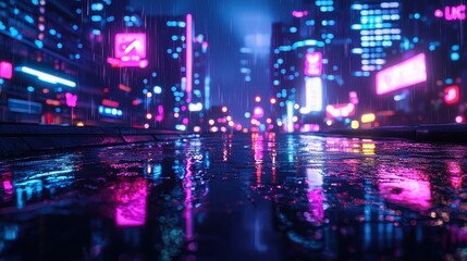 Fototapeta premium Neon City Rain.