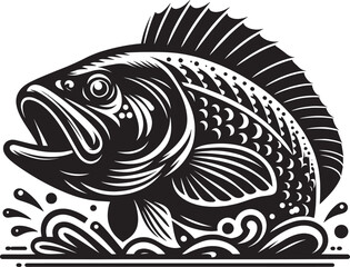 Big Fish Silhouette isolated on white background Minimalist fish vector shape