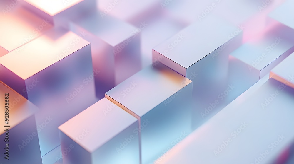 Poster 10. a futuristic 3d design of layered geometric prisms, casting subtle gradients on a white backgrou