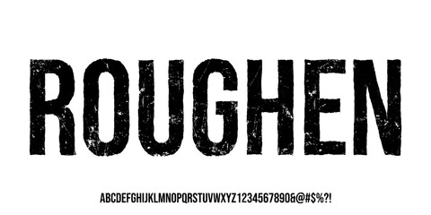 Grunge Font. Rustic Font. Distressed Font. Rough Font. Uppercase. Number and Symbol. For Fashion Sport Film Movie Design Vector illustration 