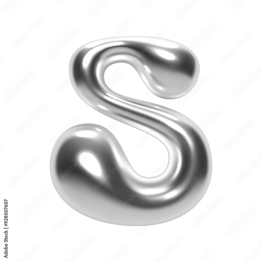 Aufkleber 3d chrome number 5 in y2k bubble style. shiny silver metallic surface with an inflated liquid form. 