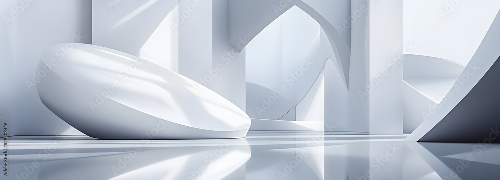 Poster 39. geometric shapes with subtle reflections arranged in a sophisticated 3d composition against a cl
