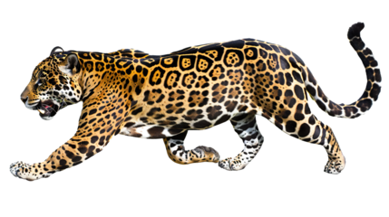 Jaguar running isolated on transparent background, PNG