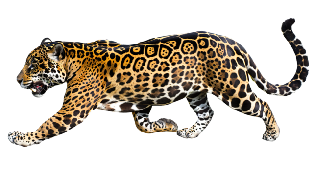 Jaguar running isolated on transparent background, PNG