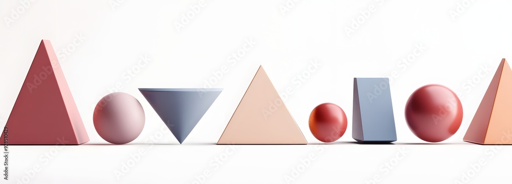 Poster 44. geometric shapes with smooth surfaces and sharp angles arranged in a modern 3d design isolated o