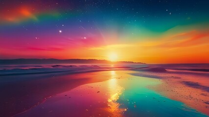 Rainbow Sunrise Over The Sea