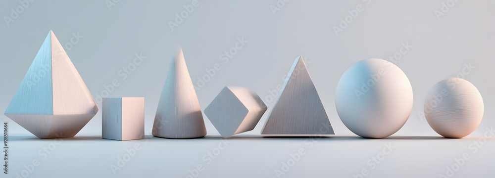 Poster 44. geometric shapes with smooth surfaces and sharp angles arranged in a modern 3d design isolated o