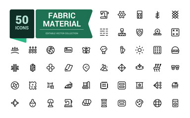 Fabric Material icon set. Related to textile, wool, fur, corduroy, cotton, and more. Minimalist thin linear web ui icon set. Simple editable vector stroke illustration.