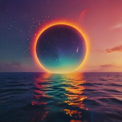 Surreal Rainbow Sunrise Over The Sea