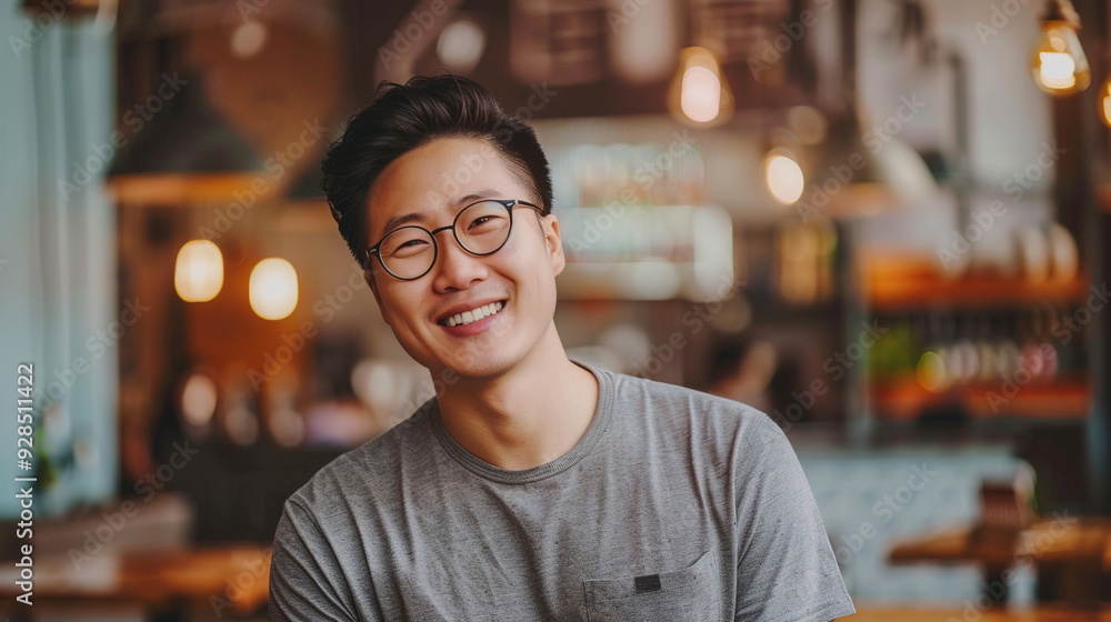 Wall mural Smiling Man in a Cafe