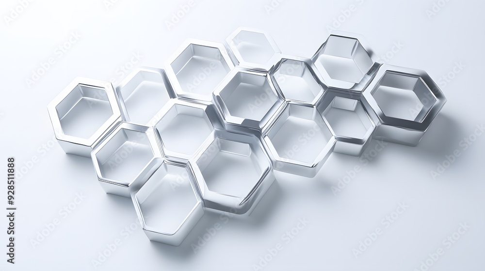 Aufkleber 3. a series of elegant, interconnected hexagons in a dynamic 3d arrangement, isolated on a pure whit