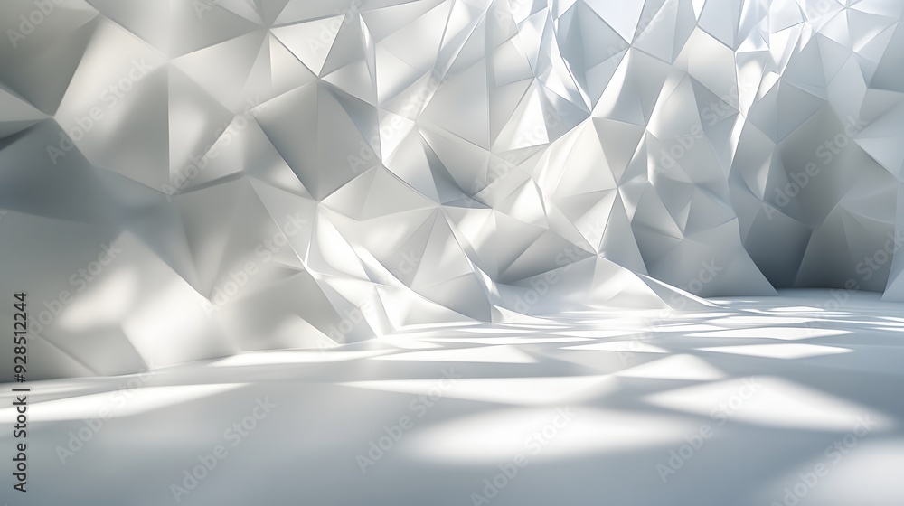 Poster 4. futuristic 3d wall art with translucent geometric forms casting subtle shadows on a white surface