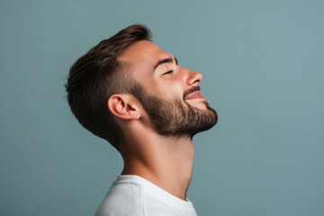 Fototapeta premium A close up of a man's face with his eyes closed