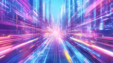 Futuristic Cityscape with Neon Lights and Speed Lines