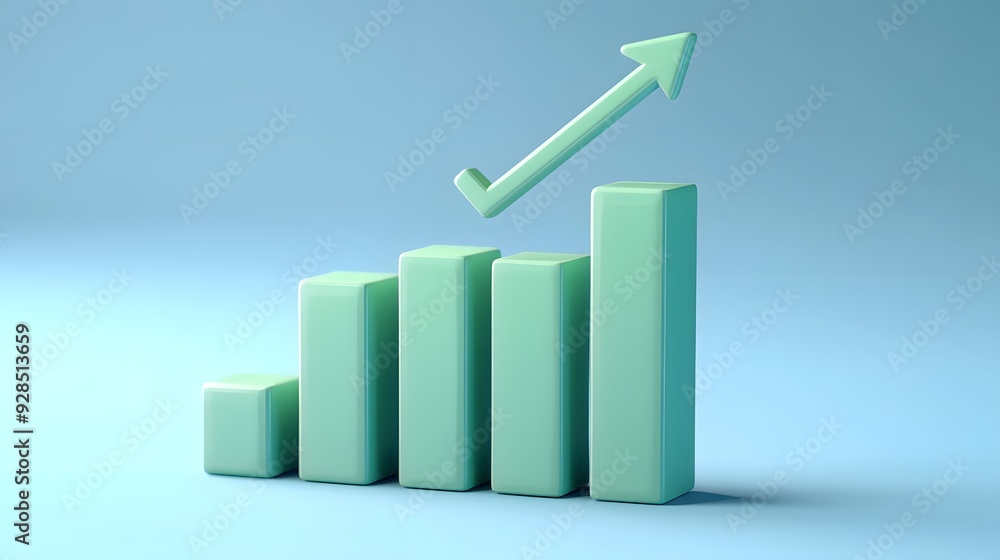 Poster 3d rendering of an upward bar chart with an arrow indicating growth, symbolizing business success an