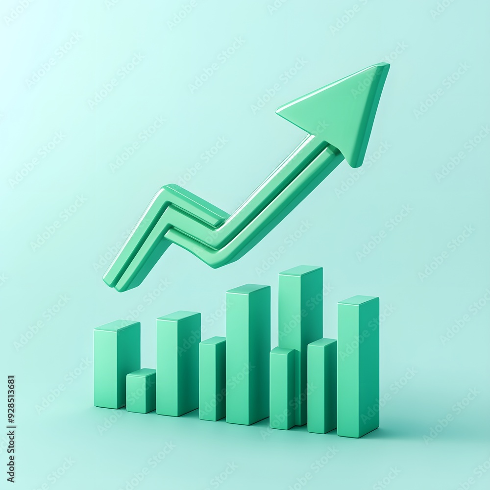 Poster 3d rendering of an upward growth chart with a rising arrow symbolizing business success and financia