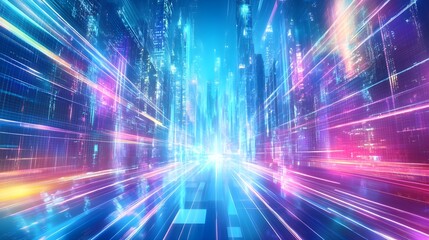Futuristic Cityscape with Neon Lights and Speed Lines