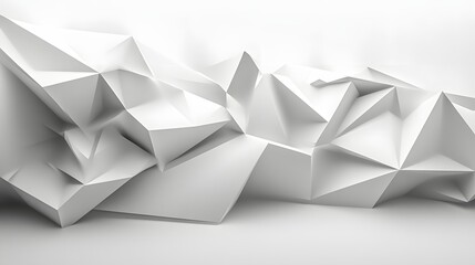 8. Sleek, angular 3D shapes forming a complex geometric design against a clean white surface.