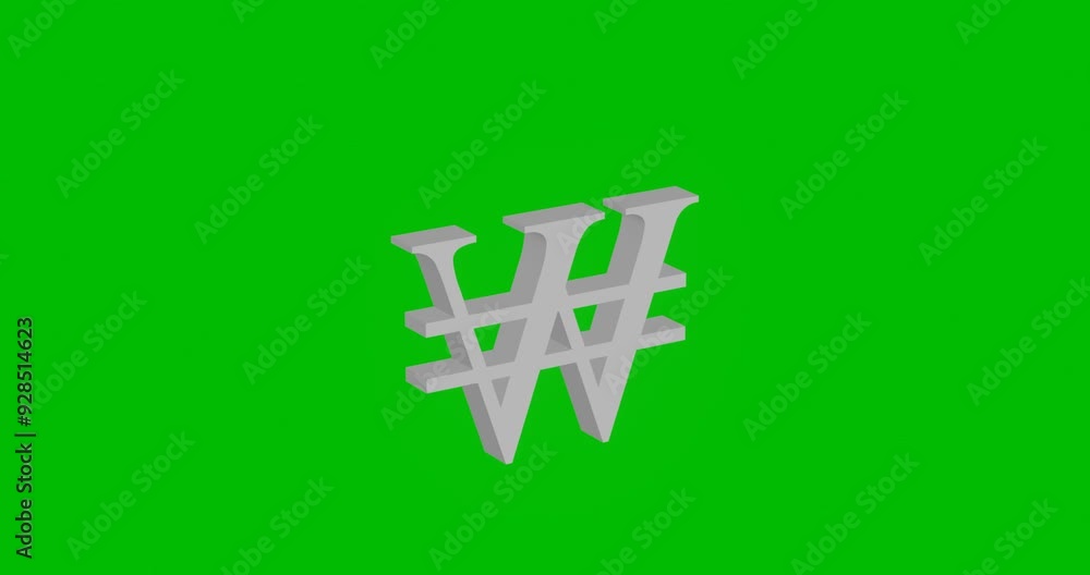 Poster animation of rotation of a white korean won sign with shadow. simple and complex rotation. seamless 