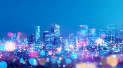 Futuristic Cityscape with Neon Lights and Technology