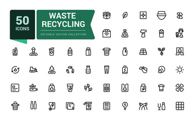 Waste recycling outline icons related to waste sorting, recycling. Pixel perfect, minimalistic web and UI icon. Outline icon collections.