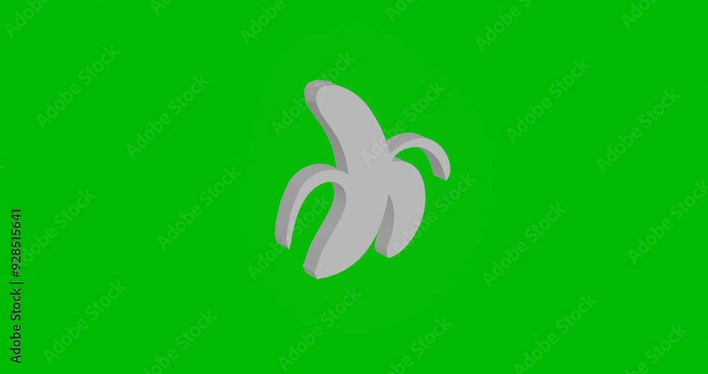 Poster animation of rotation of a white peeled banana symbol with shadow. simple and complex rotation. seam