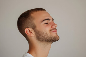 Fototapeta premium A close up of a man's face with his eyes closed
