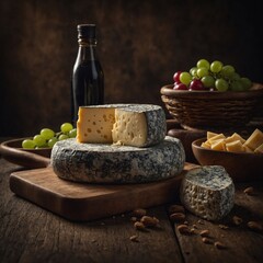 Savor the excellence of cheese making with a beautifully arranged cheese board showcasing diverse textures and fresh, flavorful ingredients