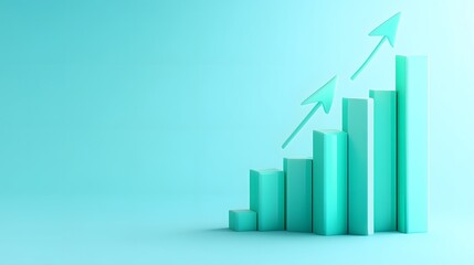 Abstract 3D bar chart with upward arrows showing business growth and success, perfect for financial and data analysis concepts.