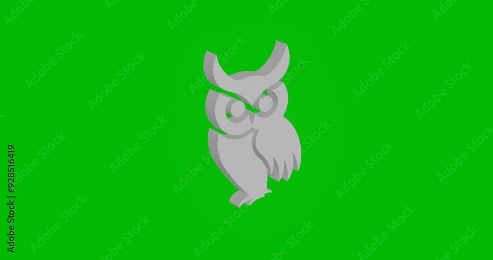 Poster animation of rotation of a white owl symbol with shadow. simple and complex rotation. seamless loope