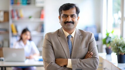 An Indian school principal in their office, representing school administration and leadership. 