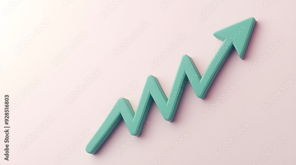 Poster abstract green zigzag arrow pointing upwards on a light background, symbolizing growth and progress 