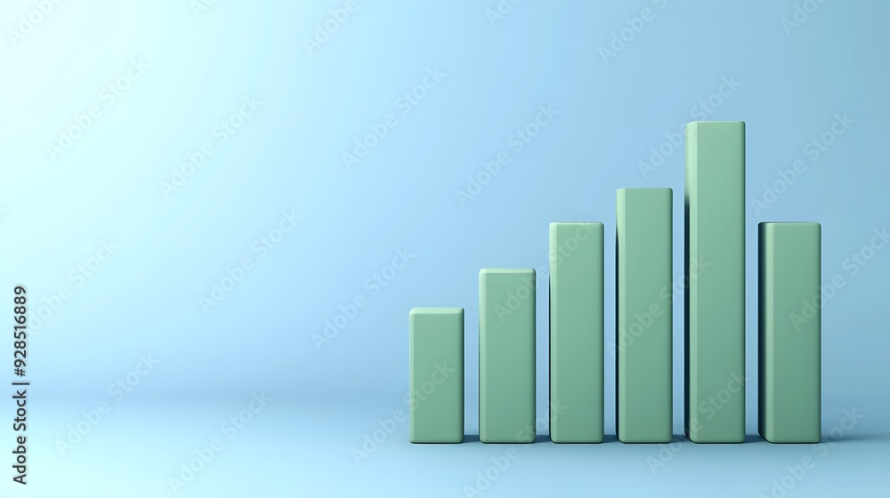 Poster bar chart with green bars on blue background showing growth and progress, representing business succ