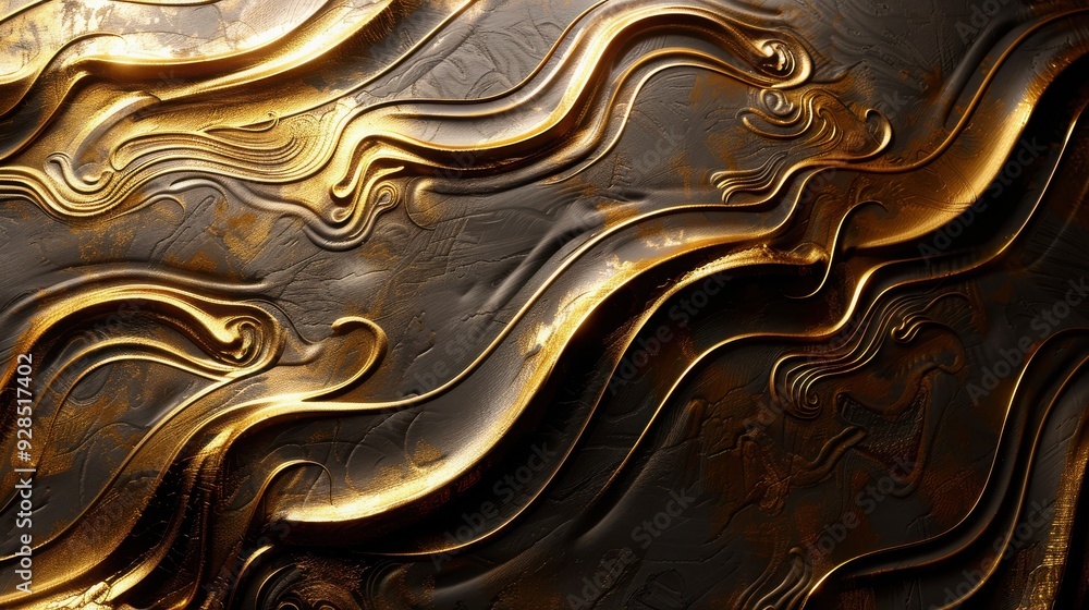 Poster elegant abstract texture with flowing gold and black patterns, perfect for backgrounds and artistic 