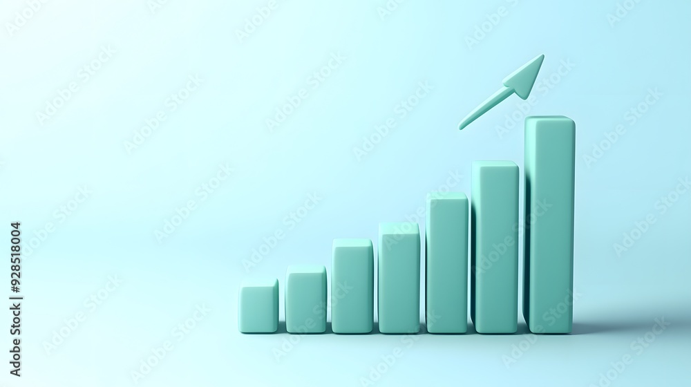 Poster digital 3d bar graph showing financial growth with ascending columns and arrow indicating upward pro