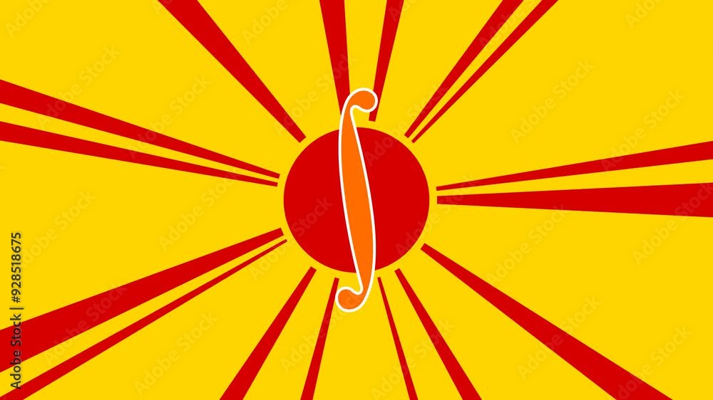 Poster integral symbol on the background of animation from moving rays of the sun. large orange symbol incr