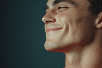 A close up of a man's face with his eyes closed