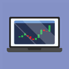 Business profit loss chart vector icon. Business trade candle chart on Laptop vector. 
