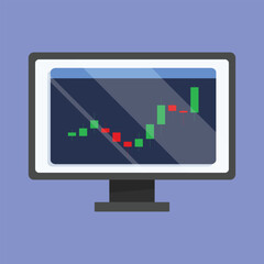 Business profit loss chart vector icon. Business trade candle chart on computer vector. 