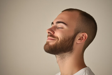 Obraz premium A close up of a man's face with his eyes closed