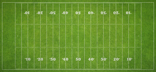 American football grass field, top view.